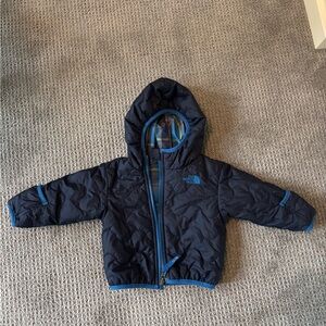 The North Face Dark Blue Hooded Jacket with Medium Blue Trim - 12-18 months